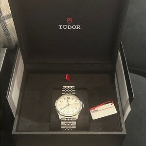Tudor Classic Silver Watch with Blue Markers